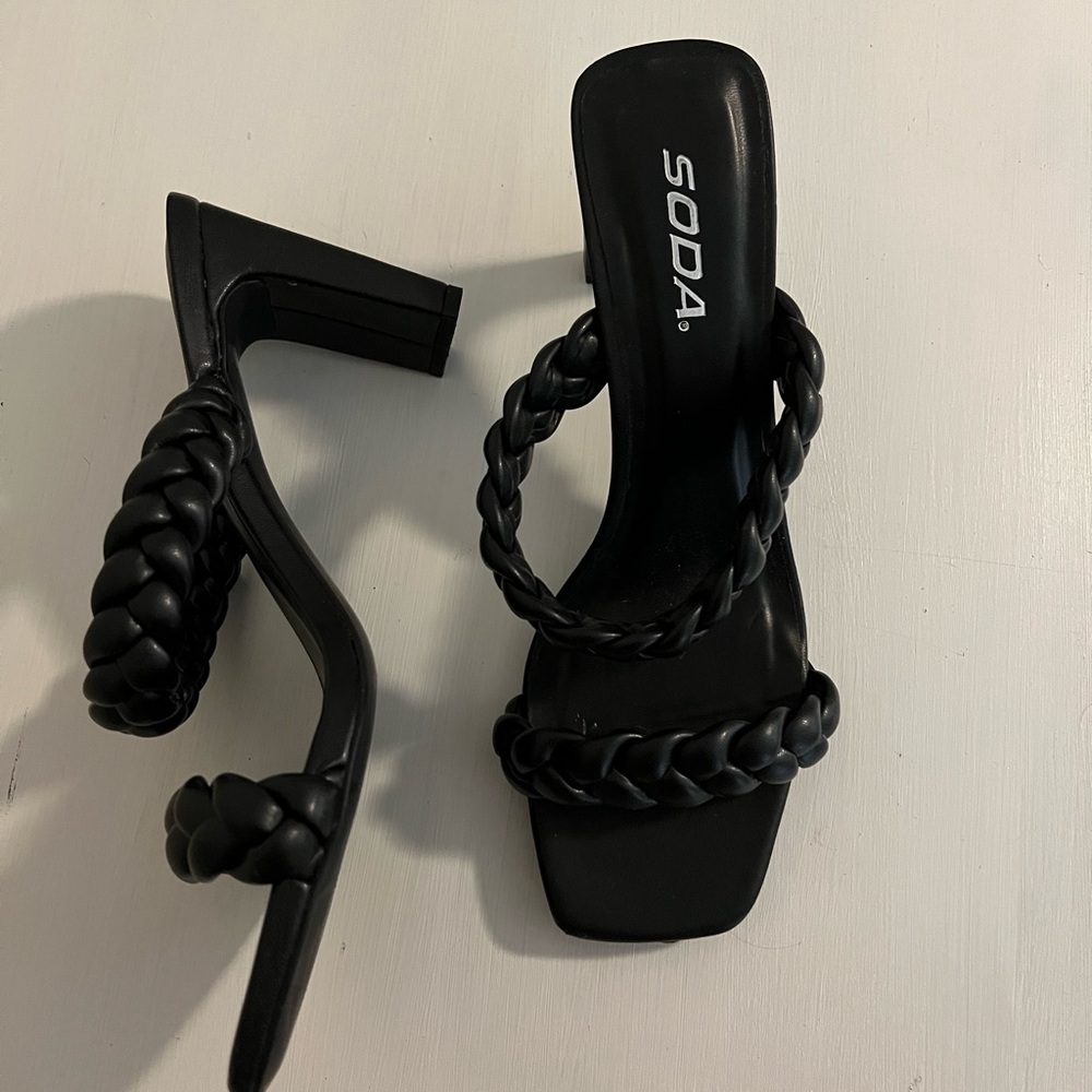 Soda Black Braided Women's Heels